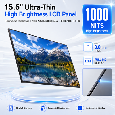 comprar 15,6 polegadas 1000 lêndeas painel de exibição LCD de alto brilho 3,0 mm tela de monitor industrial ultra fina FHD 1920 × 1080 LVDS Fabricação em linha