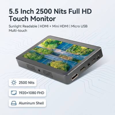 comprar 5.5 polegadas 2500 Nits Full HD Touch Monitor 1920×1080 HDMI Mini HDMI Micro USB Shell de alumínio Display legível pela luz solar Fabricação em linha
